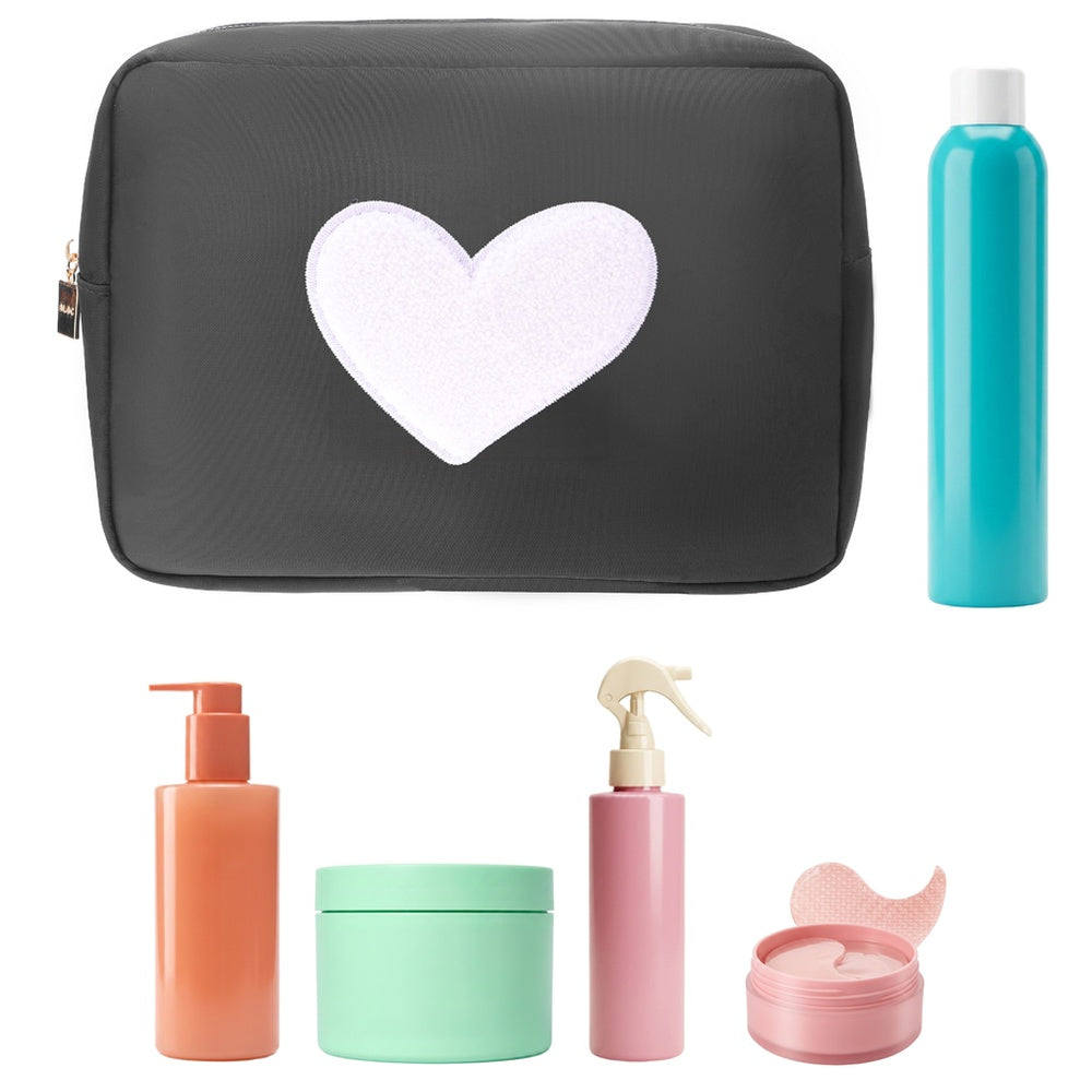 XL Heart Cosmetic Bag: Black