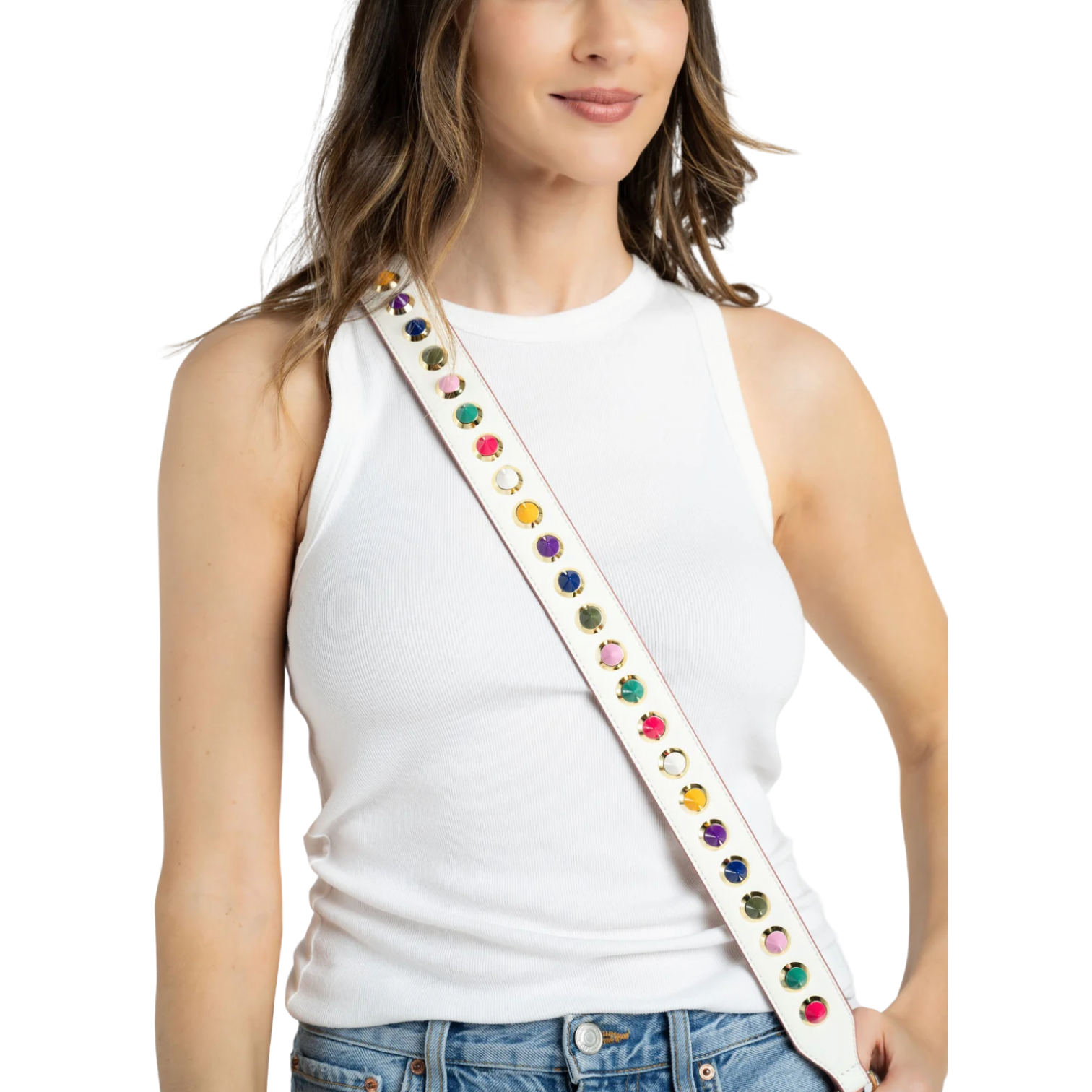 Multicolor Stud Strap on White
