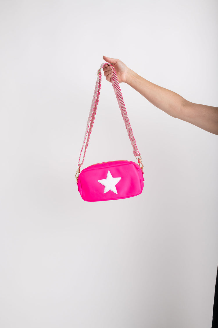 Neon Pink Star Crossbody Bag (pick with or without pink strap)