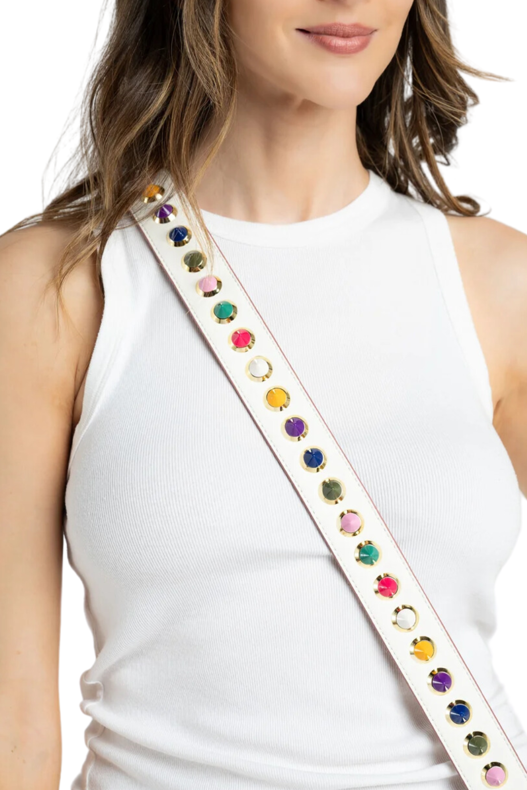 Multicolor Stud Strap on White