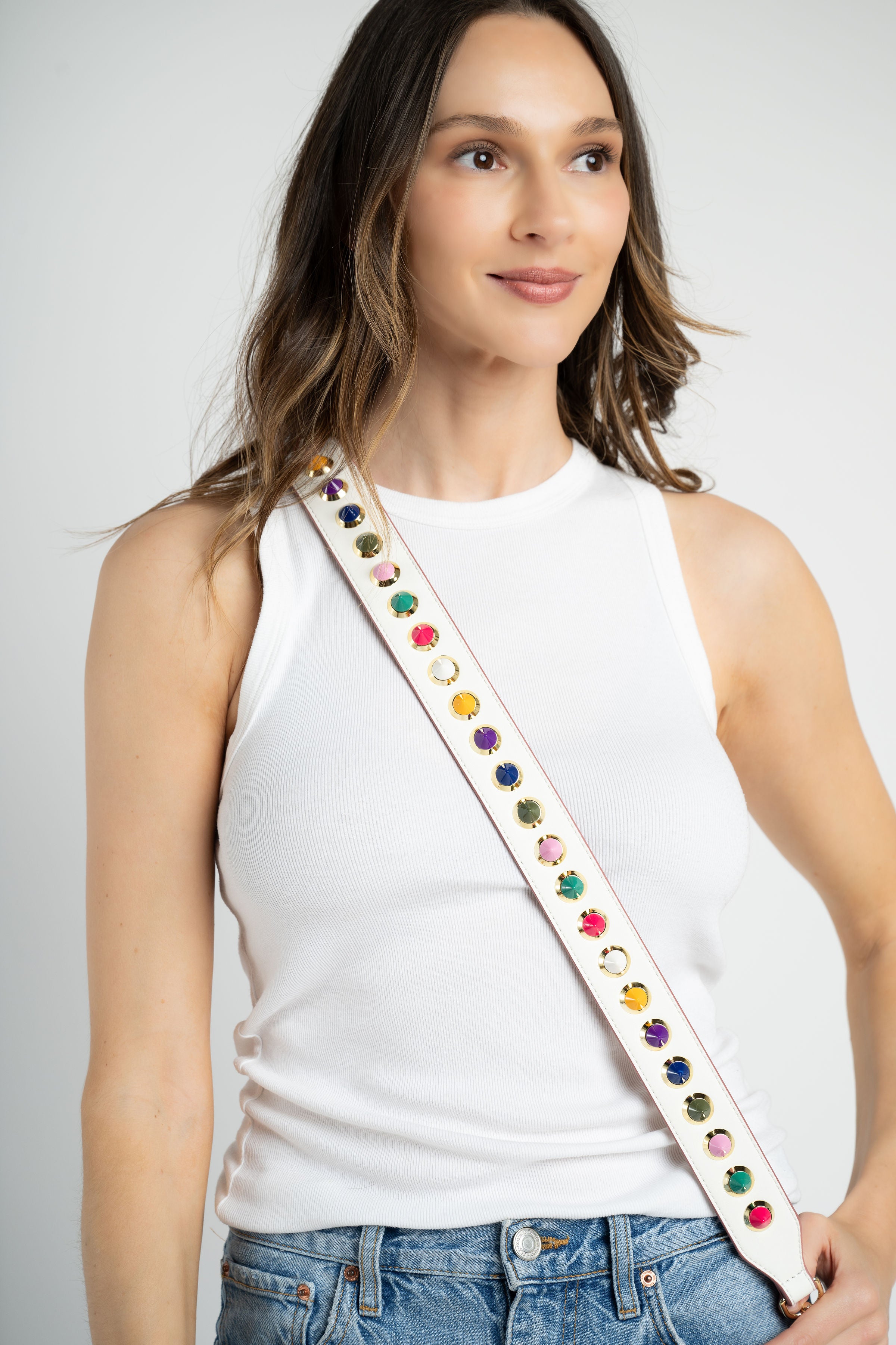 Multicolor Stud Strap on White