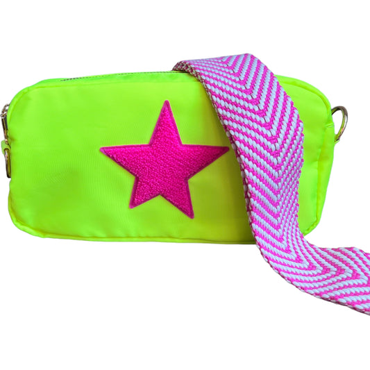 Neon Yellow with Hot Pink Star Patch (FREE woven strap!)