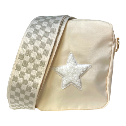Cream Small Crossbody, Pick your Patch and Strap