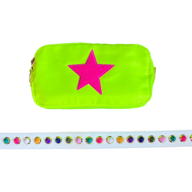Neon Yellow with Hot Pink Star Patch (FREE woven strap!)