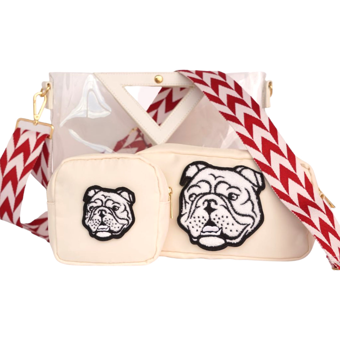 Bulldog Faux Leather Handbag with Shoulder Strap