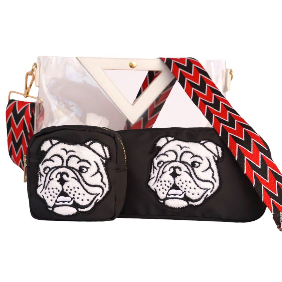 Bulldog Faux Leather Handbag with Shoulder Strap