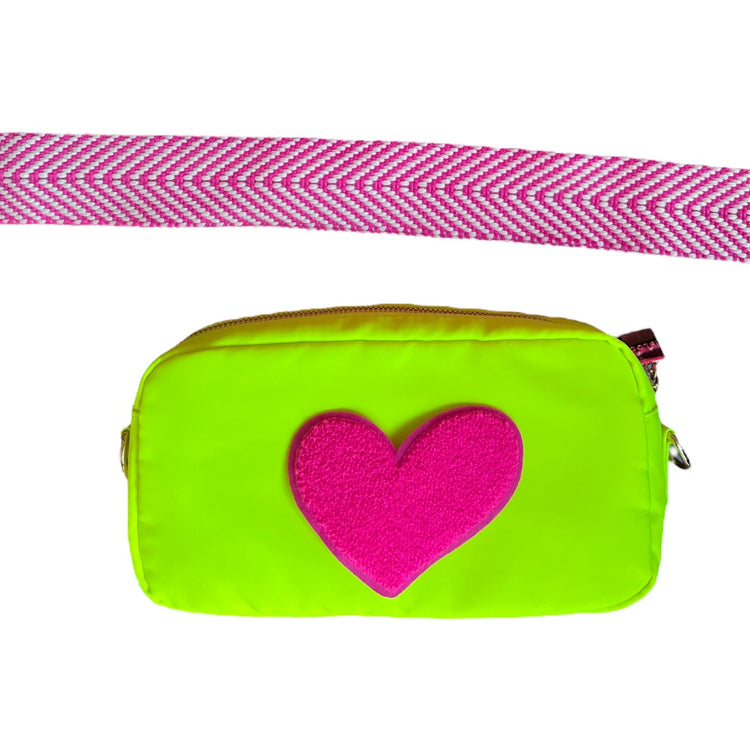 Neon Yellow with Hot Pink Heart Patch (FREE woven strap!)
