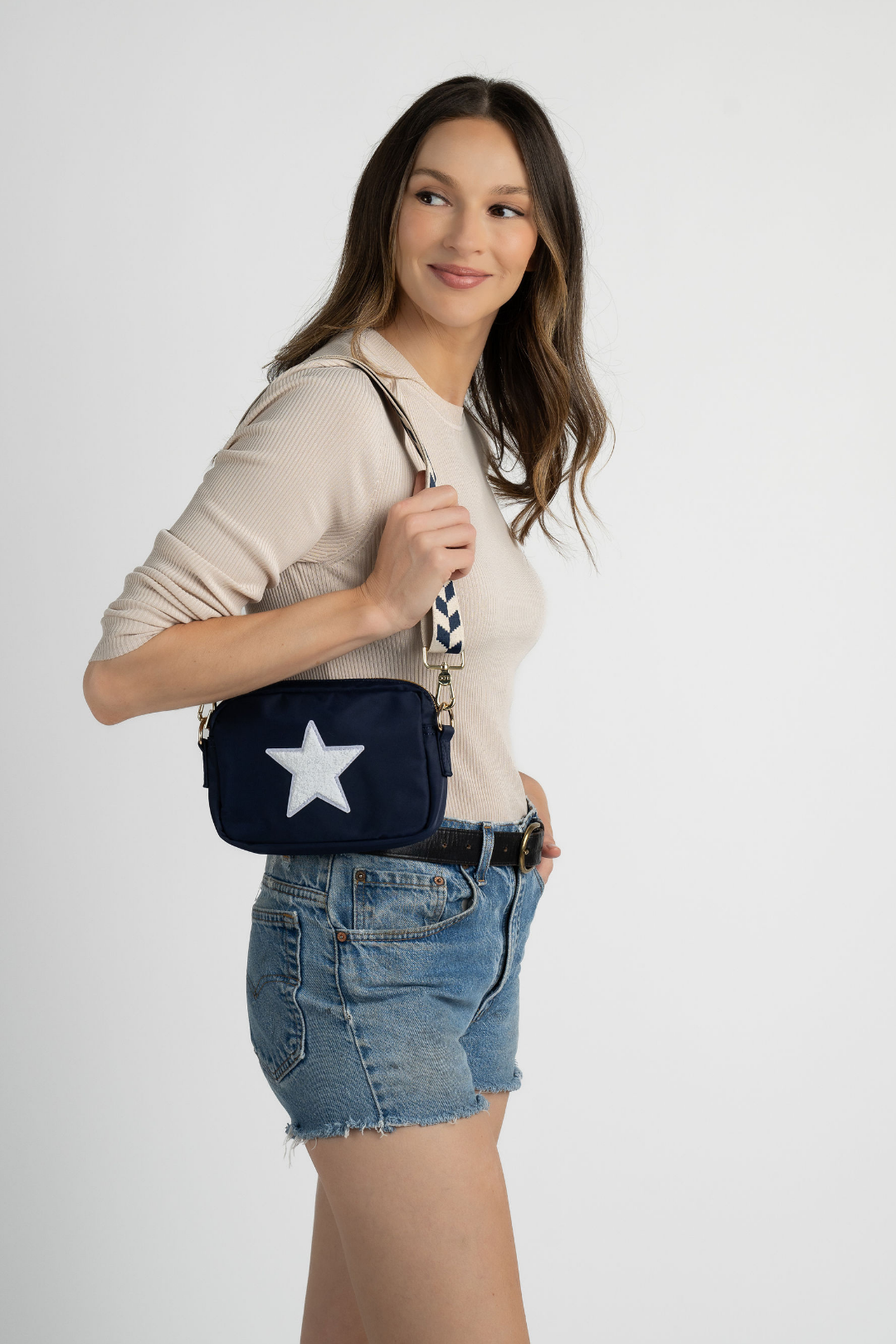 Navy Star Medium Crossbody with the Rho Strap