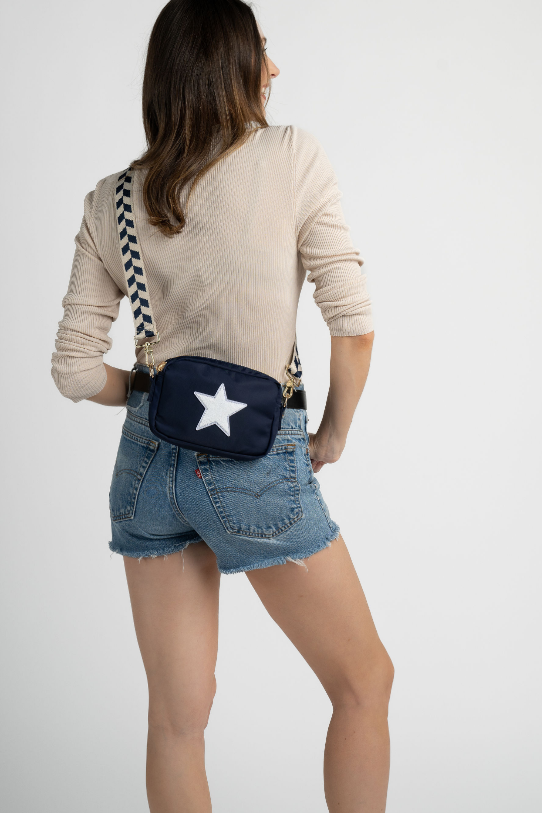 Navy Star Medium Crossbody with the Rho Strap