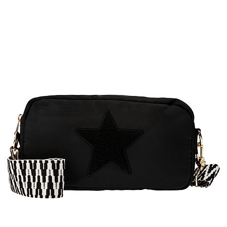 Black on Black Crossbody Bag (select with or without  Black and White Strap)