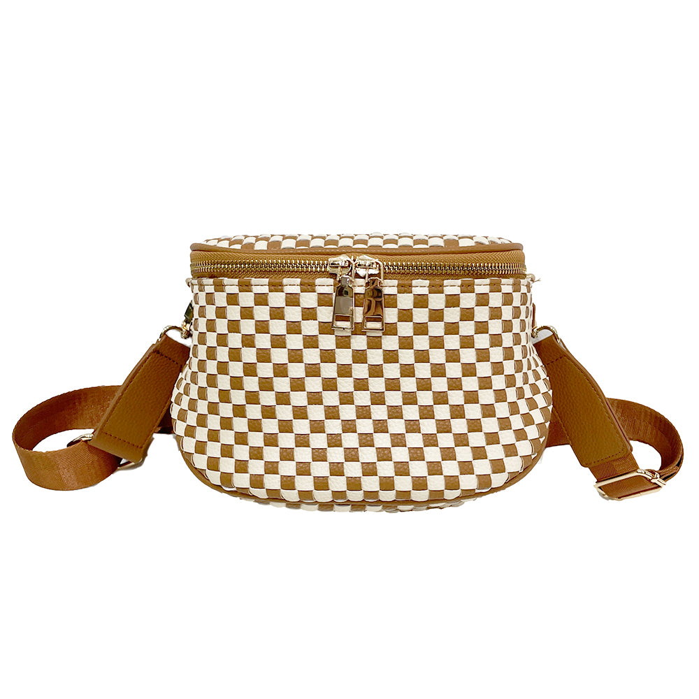 Woven Crossbody: Brown & Cream