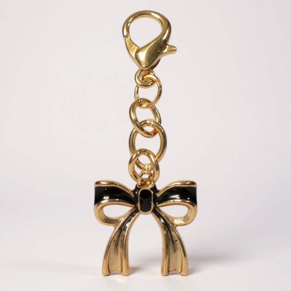 🎁 Black & Gold Bow Bag Charm Keychain (100% off)