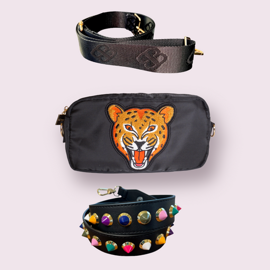 Bundle Deal: Black Cheetah with black stud strap and logo strap